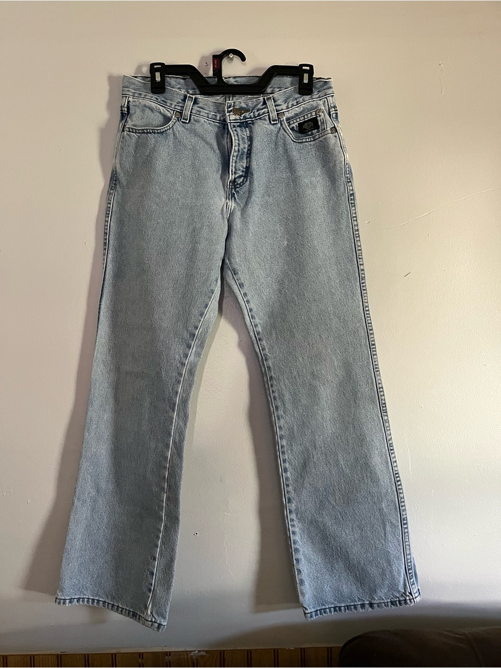 Harley-Davidson Light Blue Denim Jeans with Black Leather Patch